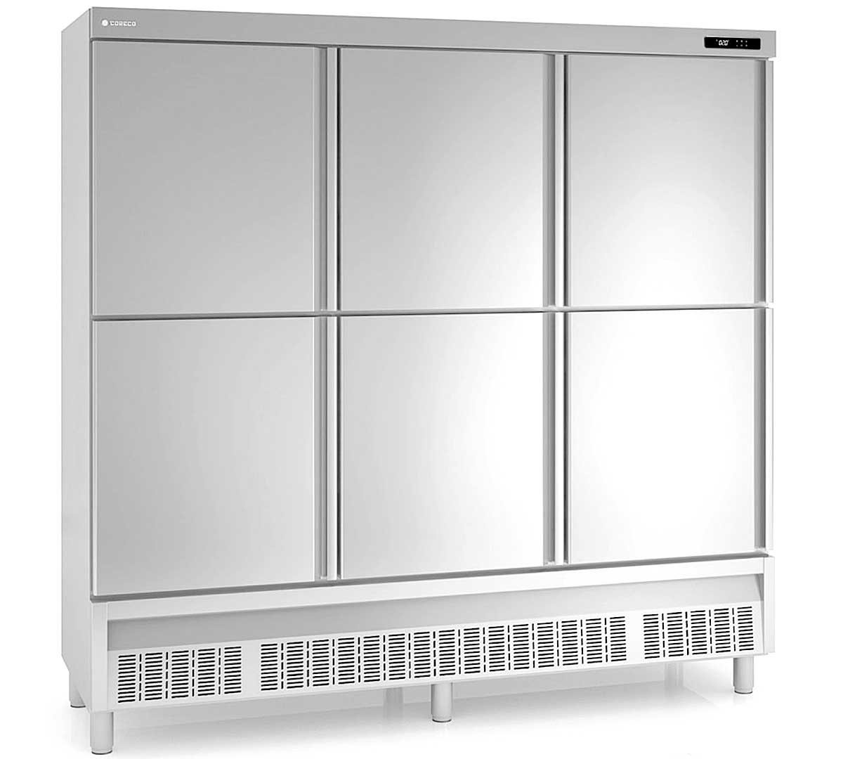 El Armario Refrigerado Snack ACR-2006 de Coreco tiene control digital de temperatura, descarche optimizado, alarma por puerta abierta y alta temperatura de condensación. Incluye 9 parrillas de acero plastificado. Tiene 6 medias puertas. Sus características son las siguientes: Estructura exterior en acero inoxidable AISI-304, excepto el respaldo. Estructura interior en acero inoxidable AISI-304, con aristas curvas y fondo embutido. Puertas de apertura reversible, con sistema de cierre automático y burlete magnético (permanece abierta al superar los 90° de apertura). Incluye luz interior LED. Contrapuerta inox embutida. Pies en tubo de acero inox ajustables en altura de 13,5 a 20 cm. Cuadro de mandos desmontable. Unidad condensadora ventilada. Paro ventiladores tiro forzado al abrir la puerta. Evaporador sistema tiro forzado, con recubrimiento epoxi anticorrosión. Aislamiento en poliuretano inyectado. Aislamiento perimetral de 7 cm. Evaporación automática del agua de descarche. Eficiente gestión del consumo de energía. Sus especificaciones técnicas son: Capacidad 1.852 litros. Temperatura -2º/+8 ºC. Refrigerante R290. Clase energética E. Tiene 6 medias puertas. Sus dimensiones son 205,5 x 73,5 x 216 cm. Incluye 9 parillas de acero plastificado. Voltaje 230 V.