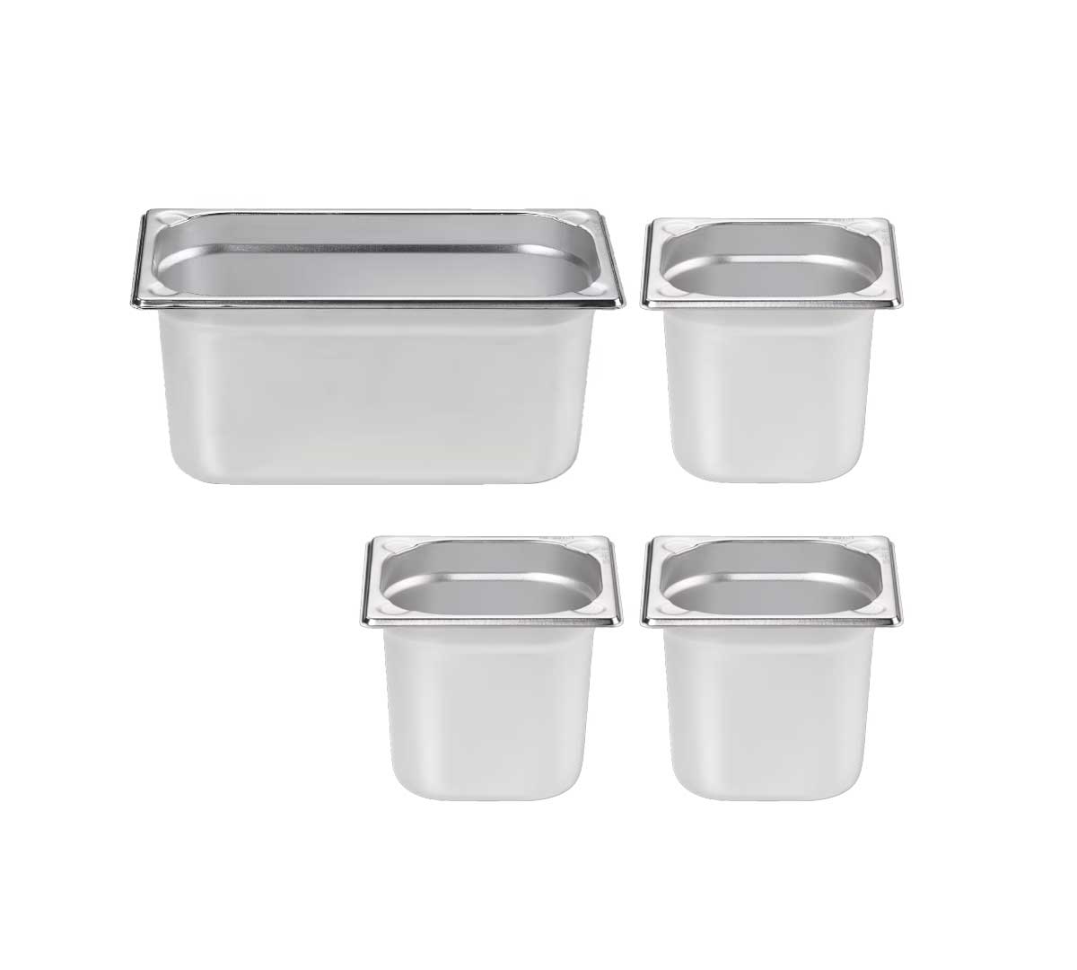 INFRICO - KIT 1 CUBETA GN 1/3 Y 3 CUBETAS GN 1/6 - PROFUNDIDAD 150 MM