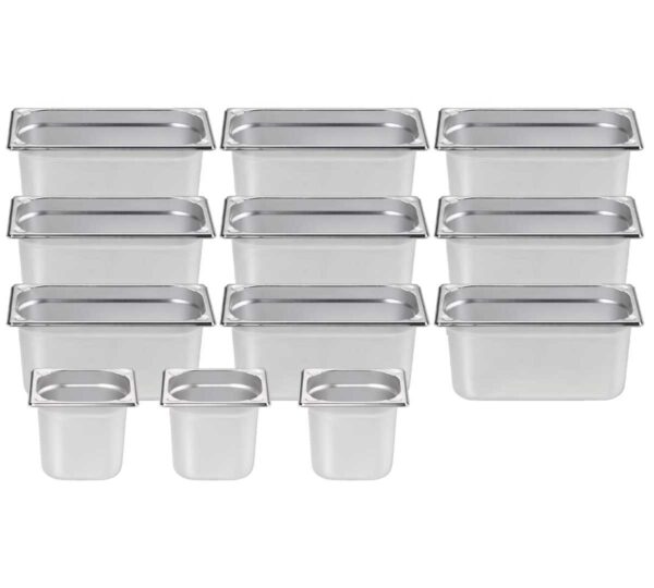 INFRICO - KIT 9 CUBETAS GN 1/3 Y 6 CUBETAS GN 1/6 - PROFUNDIDAD 150 MM