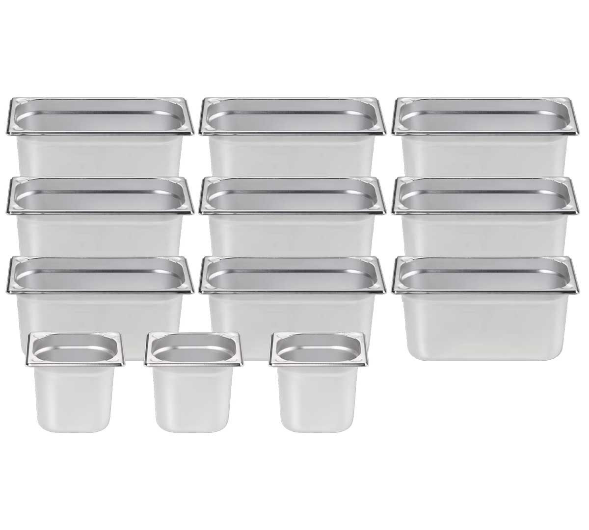 INFRICO - KIT 9 CUBETAS GN 1/3 Y 6 CUBETAS GN 1/6 - PROFUNDIDAD 150 MM